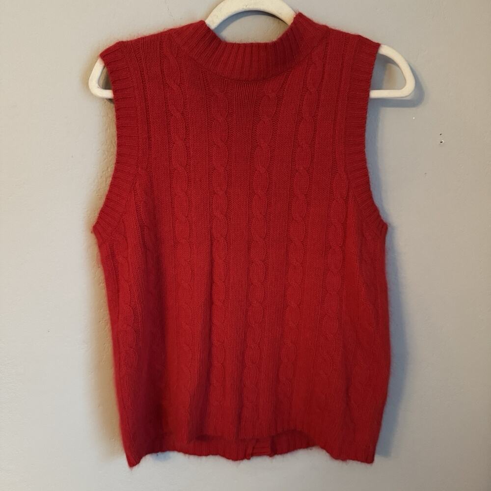 Vintage Lambswool Angora Rabbit Hair Sweater Vest Red Large Back Button Detail‎